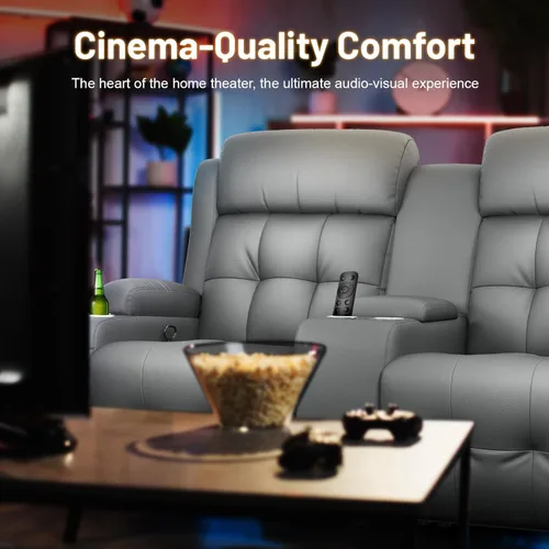 Miniatura 4 de Sofá reclinable biplaza, asiento de cine en casa de 4 plazas, sofá reclinable con USB, consola central, sillón reclinable de pared para caravana