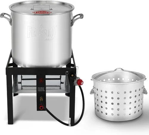 Miniatura 10 de Feasto Olla para hervir mariscos de 60 cuartos de galón con cesta y quemador, kit de olla y quemador de mariscos de aluminio con salida de 100,000