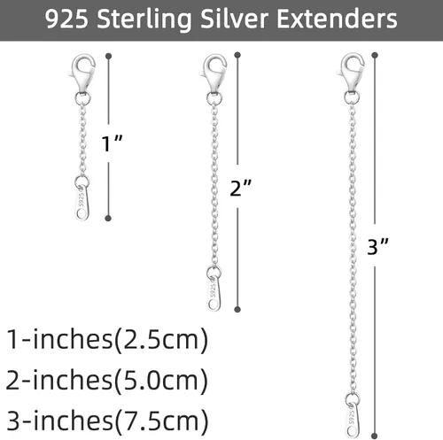 Miniatura 3 de VANBARIS Extensores de collar de plata esterlina para mujer, extensor de cadena de plata de ley para collares, juego de 3 piezas (1, 2, 3 pulgadas)