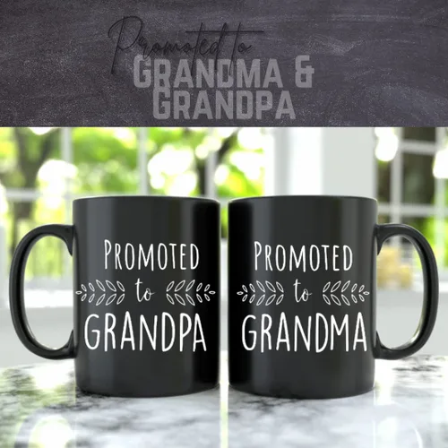 Miniatura 3 de Anuncio de embarazo para abuelos - Tazas de café negras de 11 onzas con texto en inglés "Grandma To Be & Grandpa to Be", idea de revelación