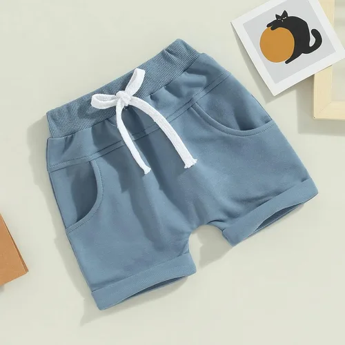 Miniatura 7 de Bagilaanoe Pantalones cortos de verano para bebé, pantalones cortos lisos, casuales, cintura elástica, pantalones cortos para correr