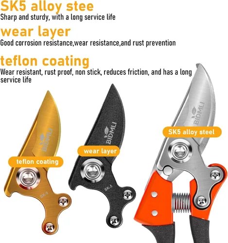 Miniatura 4 de Tijeras de Podar Resistentes, Tijeras de Jardín y Podadoras con Hojas de Acero SK5 Red-BIDMLI de 8.66" y Mangos de Aleación de Aluminio, Cortador