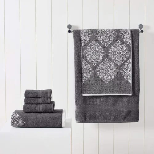 Miniatura 2 de Modern Threads Juego de toallas Jacquard teñidas de hilo reversible de 6 piezas Artesia Damasco Gris