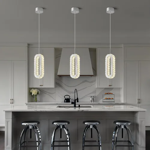 Miniatura 3 de Iluminación colgante para isla de cocina LED moderna cromada, mini candelabros ovalados de cristal para dormitorio, sala de estar, baño, comedor