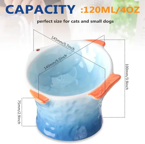 Miniatura 5 de Tioncy 2 cuencos elevados de cerámica inclinados para gatos con forma de pez, lindo plato elevado inclinado en ángulo poco profundo, comedero Verde