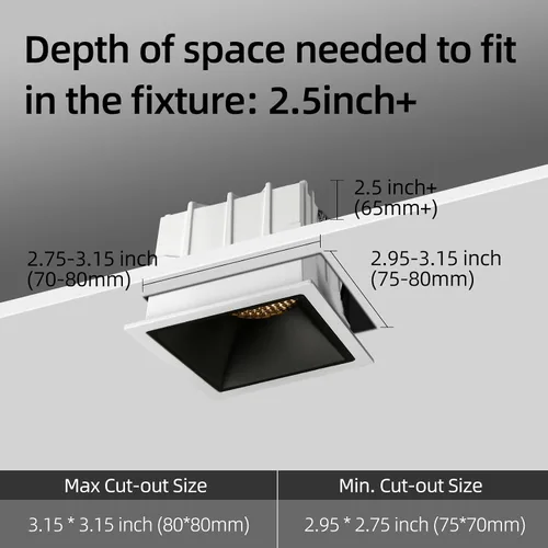 Miniatura 6 de Aisilan - Iluminación empotrable cuadrada, regulable de 7 W, 3 pulgadas, luces LED empotrables con caja de conexiones, luz LED descendente