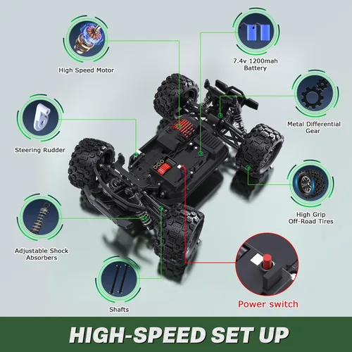 Miniatura 4 de Auto RC rápido todo terreno a escala 1:18, 40 KPH de alta velocidad 4WD vehículo eléctrico con control remoto de 2.4 GHz, camión monstruo