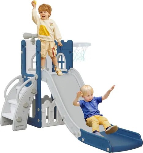 LulliSpace Tobogán 6 en 1 para Niños Pequeños, Escalador Deslizante para Niños para Patio de Juegos Interior y Exterior con Aro de Baloncesto,