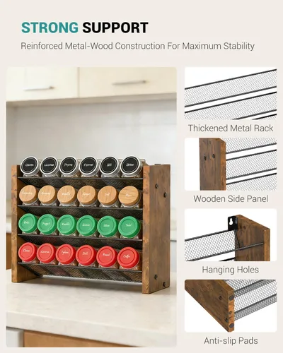 Miniatura 7 de NESAPTO Organizador de especias para gabinete, organizador de condimentos vertical de madera de 4 niveles, montaje en pared o estante de especias