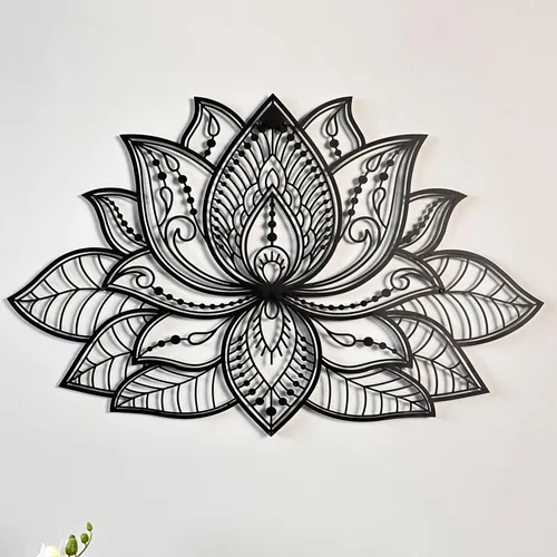 Colorfull Worlds Decoración de pared de metal con mandala, decoración de habitación de meditación de flor de loto, jardín zen minimalista, regalo
