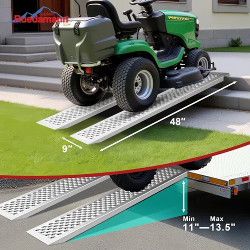 Miniatura 2 de Ruedamann 2 rampas de aluminio de 4 pies x 9 pulgadas más anchas, rampas de carga para cortacésped, cortacéspedes, bicicletas, motocicletas, UTV