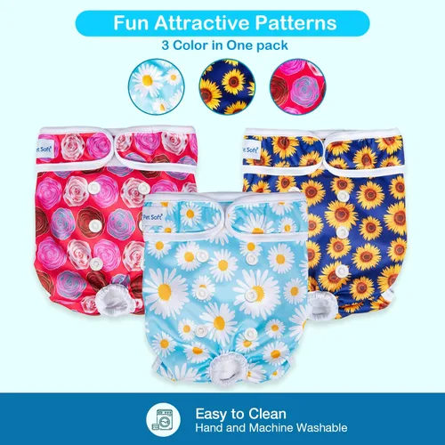 Miniatura 4 de Pet Soft Pañales para perras, paquete de 3 pañales lavables para perros en celo, reutilizables, bragas de período, pañales para cachorros hembra