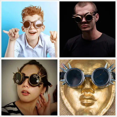 Miniatura 6 de Gafas vintage steampunk con remache para hombres y mujeres, Halloween, bricolaje, gótico, cosplay, disfraz, estilo punk
