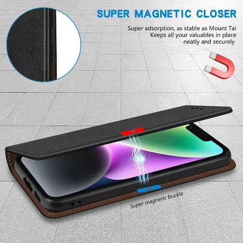 Miniatura 3 de ZZXX Funda tipo cartera para iPhone 14 con bloqueo RFID, soporte de ranura para tarjetas, funda protectora de cuero magnético fuerte plegable