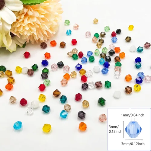 Miniatura 4 de 4800 cuentas de cristal de bicono de 0.118 pulgadas (0.118 in), pequeñas cuentas de vidrio facetadas a granel para hacer joyas, manualidades