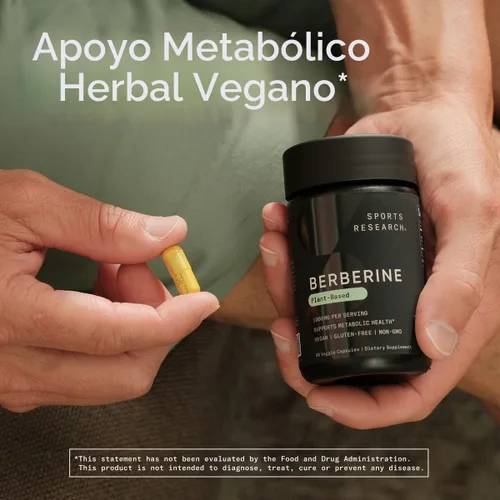 Miniatura 6 de Sports Research Berberina - Apoyo metabólico ayurvédico a base de hierbas para la salud, 500 mg, 60 cápsulas, certificado vegano, sin gluten, sin OMG