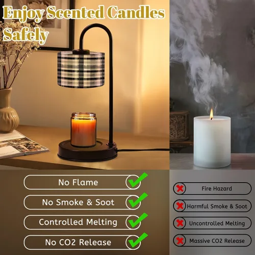Miniatura 3 de Lámpara calentadora de velas con temporizador y atenuador, tartán a cuadros blancos y negros sin costuras, adecuado para calentador de cera