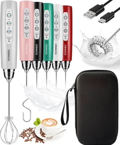Miniatura 38 de YUSWKO - Espumador de leche recargable de mano con 3 cabezas, mezclador de bebidas con 3 velocidades ajustables para latte, cappuccino, chocolate