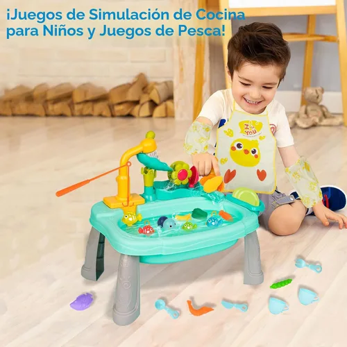 Miniatura 5 de STBEIMEIMY Fregadero de Juego para Niños con Agua Corriente, Mesa de Agua Mini, Juguetes de Agua, Grifo Mejorado y Platos de Juego, Juguete