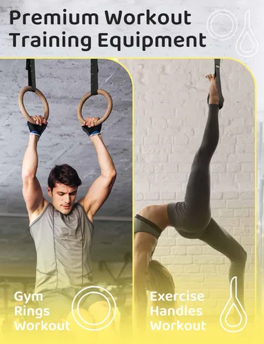 Miniatura 7 de GHB Anillos de gimnasia de madera, anillos olímpicos de 1.25 pulgadas, correas ajustables, juegos de anillos para entrenamiento, peso corporal