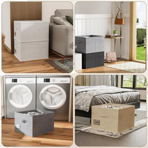 Miniatura 4 de 2 paquetes de organizador de zapatos para armario, se ajusta a 16-32 pares, contenedores de almacenamiento de zapatos de tela, cajas grandes de Beige