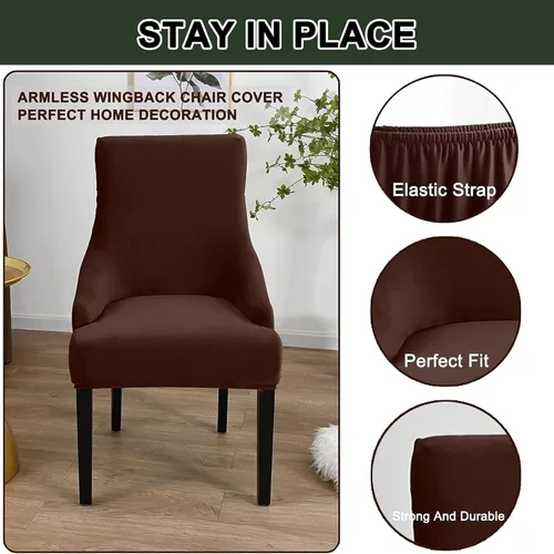 Miniatura 3 de N/A Funda elástica de terciopelo para silla con respaldo de ala, sin brazos, reutilizable, funda para silla lateral con respaldo de ala, fundas