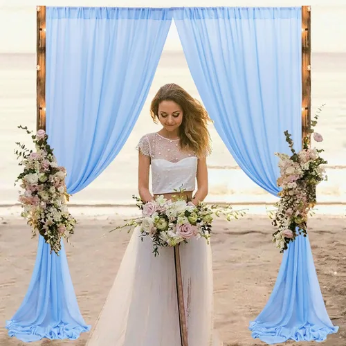 Miniatura 4 de Tela de Drapeado de Arco Azul Claro Cortinas de Arco para Ceremonia de Boda 20 pies 1 Panel Tela Transparente para Drapeados Cortinaje Arqueado