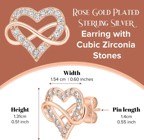 Miniatura 6 de Sash & Soph Aretes de circonita cúbica de corazón infinito, aretes de corazón brillante para mujer, aretes de plata de ley 925 para mujer