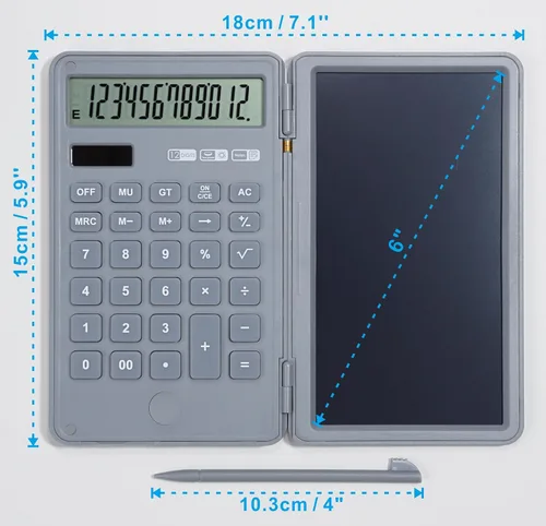 Miniatura 2 de Calculadora básica con tableta de escritura LCD, pantalla de 12 dígitos, tamaño de bolsillo portátil, calculadoras solares portátiles para escuela