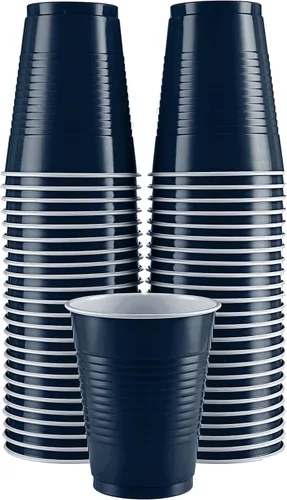 Amcrate Vasos desechables, vasos de plástico azul marino de 18 onzas para fiestas, fuertes y resistentes para boda, Navidad, Halloween, paquete de 50