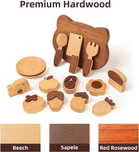 Miniatura 2 de Juguetes de madera para niños Juego de accesorios de cocina de juego de simulación Tabla de cortar de madera y juego de cuchillos de frutas