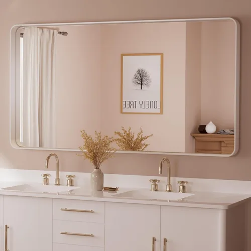 Miniatura 15 de TETOTE Espejo de marco dorado cepillado de 16 x 24 pulgadas, espejo de tocador de baño de latón dorado para pared, espejo enmarcado rectangular