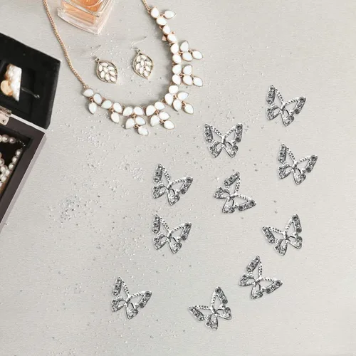 Miniatura 5 de Dijes para uñas de mariposa, 10 piezas de diamantes de imitación de plata 3D brillantes para uñas, diamantes de imitación acrílicos brillantes