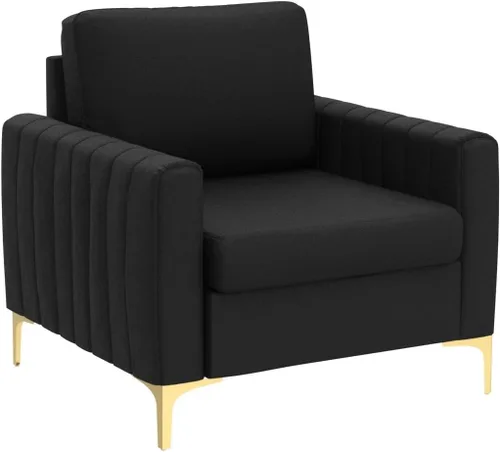 Miniatura 4 de HULALA HOME Silla de club de acento de terciopelo, sillón de terciopelo moderno tapizado de club con patas de metal dorado de mediados de siglo