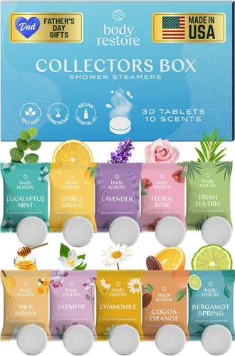 Miniatura 15 de Body Restore Shower Steamers - Paquete de 15 unidades de aromaterapia, regalo del día del padre para papá, regalos de spa de lujo para hombres