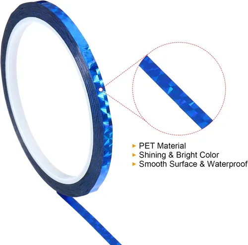 Miniatura 3 de PATIKIL Cinta prisma de 0.2 pulgadas x 55 yardas, adhesivo reflectante holográfico metalizado para detallar decoración de pared, arte, azul