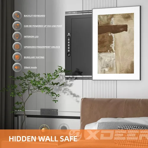 Miniatura 4 de XDeer Caja fuerte de seguridad de pared plana oculta en la pared, caja fuerte biométrica oculta para huellas dactilares, cajas fuertes electrónicas