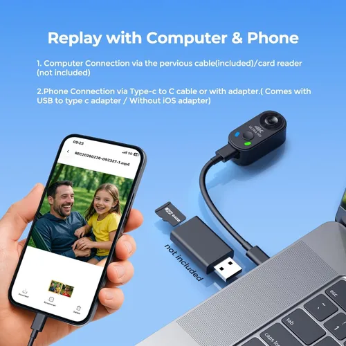 Miniatura 7 de Cámara POV 4K con WiFi, mini cámara corporal con tarjeta de 64 GB, estuche cargador, estabilización EIS, montaje magnético, cámara de acción de gran