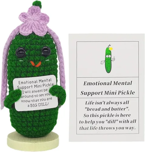 Miniatura 8 de Figuras divertidas de pepinos de ganchillo 1 pieza con tarjetas de afirmaciones para regalo de buena suerte novedoso e inspirador y decoraciones