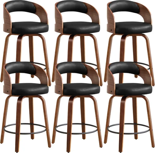 Miniatura 8 de Juego de 1 taburete de bar giratorio, 26" de cuero sintético tapizado, altura de mostrador con respaldo, silla de bar moderna de mediados de siglo