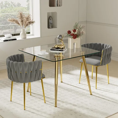 Miniatura 34 de Juego de mesa de comedor de cristal plateado para 2, juego de mesa cuadrada de lujo moderno de 36 pulgadas, juego de mesa de cocina minimalista de 3