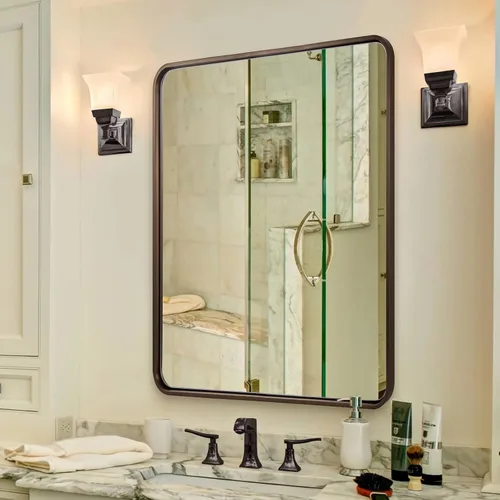 Miniatura 46 de ANDY STAR Espejo de baño negro de 24 x 30 pulgadas, espejos de tocador de baño negros para pared, espejo rectangular redondeado para fregadero