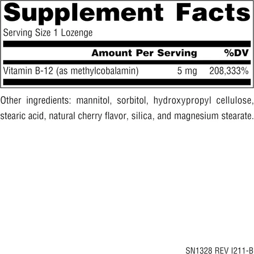 Miniatura 2 de Source Naturals Metilcobalamina Vitamina B-12 - Sabor a Cereza -5mg - 30 Pastillas