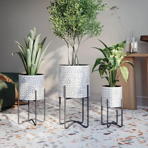 Miniatura 3 de EverNest Tristan - Maceta neutra de diseño bohemio blanco y negro con soporte Ambrose, macetas SelectBase para plantas