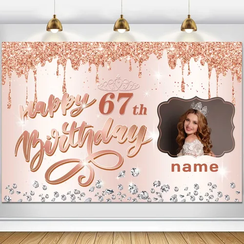 Miniatura 80 de Cartel decorativo personalizable de oro rosa con nombre y foto MGJB-NLK-50