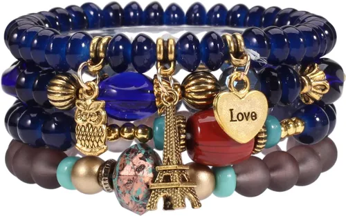 Miniatura 5 de WuCuifu Paquete de 8 pulseras apilables bohemias para mujer, pulseras de cuentas estiradas multicapa