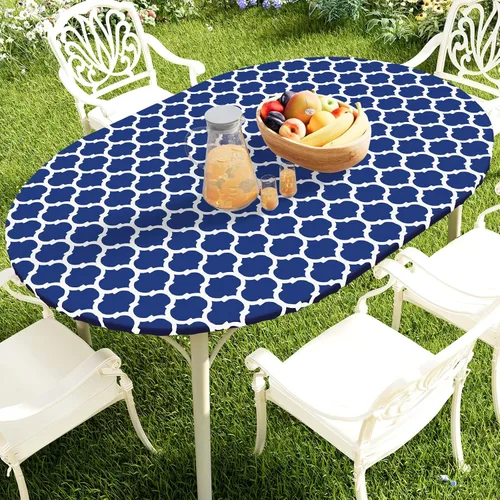 Miniatura 49 de Smiry Mantel redondo de pícnic, fundas de mesa elásticas impermeables para mesas de 18 a 24 pulgadas, manteles de vinilo con parte trasera