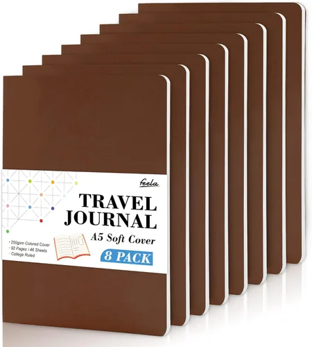 Miniatura 14 de Feela - Paquete de 8 cuadernos de tapa blanda en masa, cuadernos universitarios rayados para el trabajo, cuaderno de viaje rayado para mujeres y 8