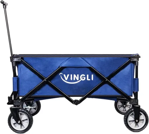 VINGLI Carro plegable portátil, resistente carrito de compras plegable para deportes de jardín, marco de acero para playa, parque, camping, patio,