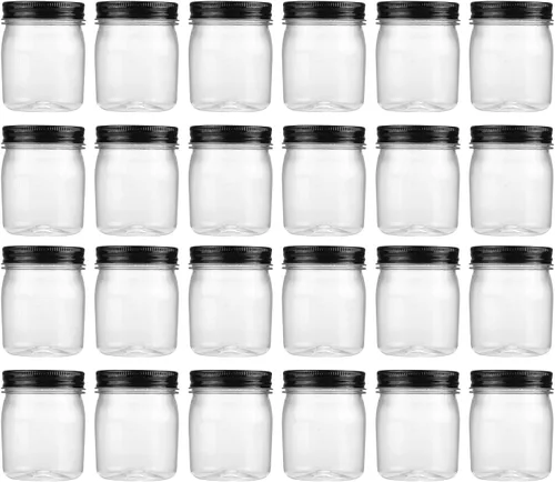 Miniatura 16 de novelinks Tarros de plástico transparente de 8 onzas con tapas herméticas, paquete de 16 tarros de plástico con tapas de 8 onzas, recipientes de Oro